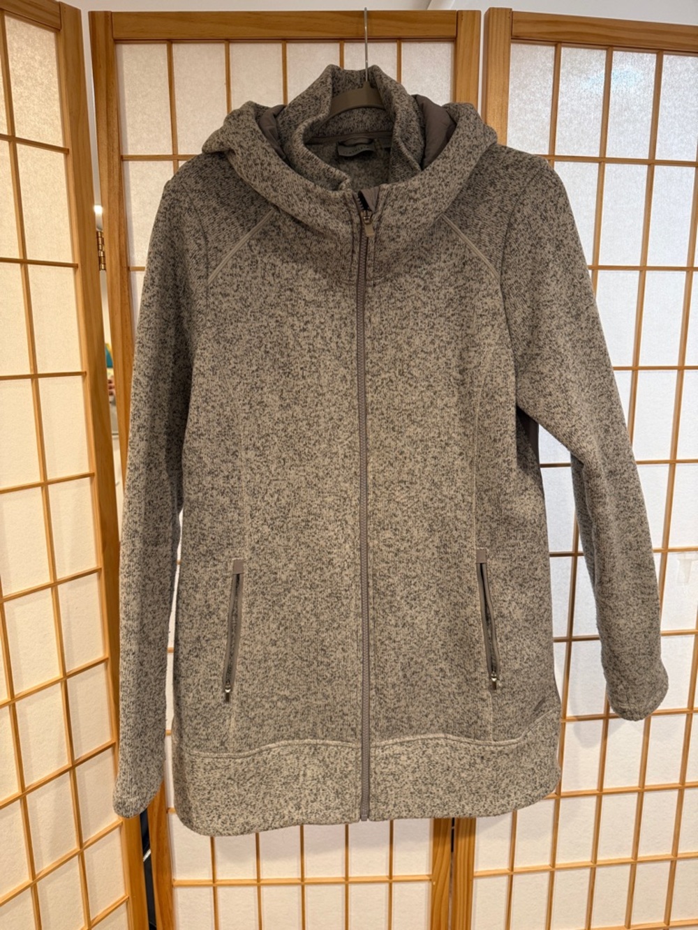 Athleta Light Heather Gray Full-Zip Hooded Jacket Size L